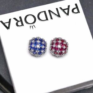 PANDORA Sparkling Pavé Round Blue & Red Charms(2-pieces charm in one box)